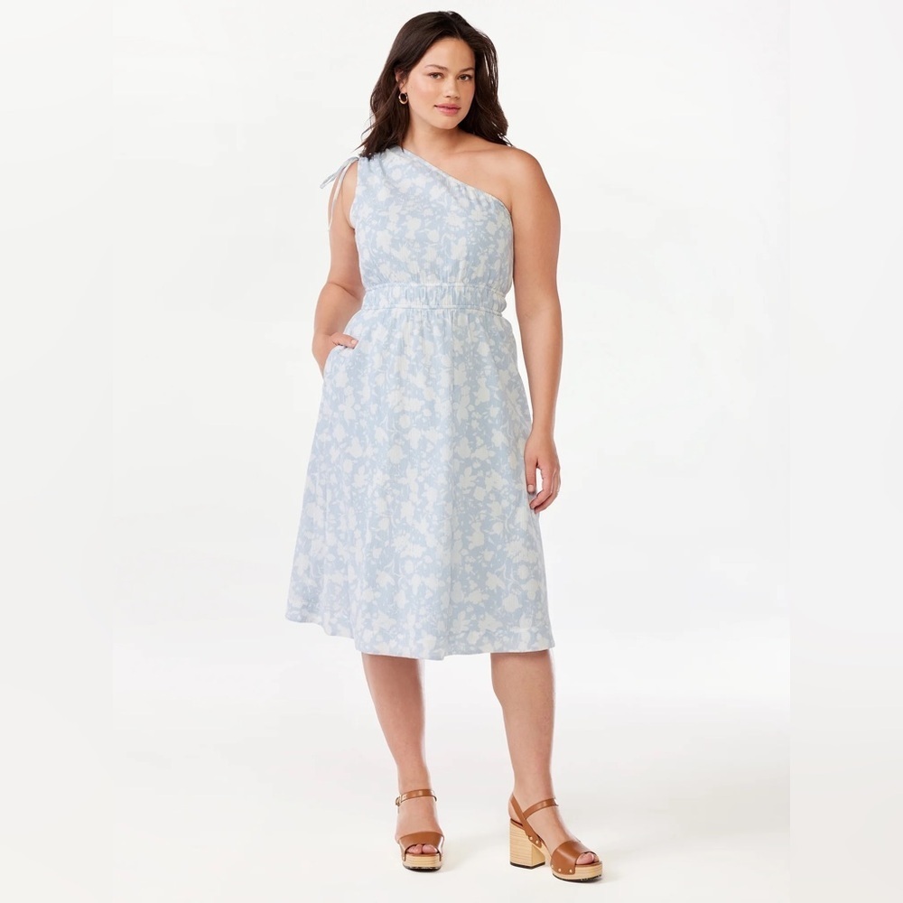 Free Assembly Women's Sleeveless One Shoulder Midi Dress Elastic Waist XXL #1983